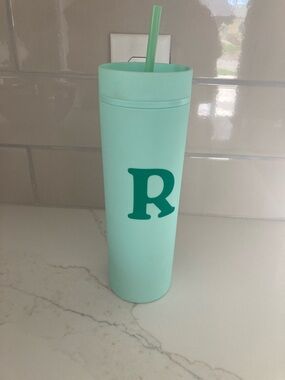 Modern expressions 20 fl oz blue green tumbler straw water bottle monogrammed R